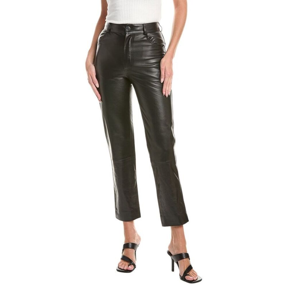 Oscar De La Renta Womens Zip Front Silk-Lined Leather Pant, Black